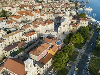 High angle view of townscape and buildings in city