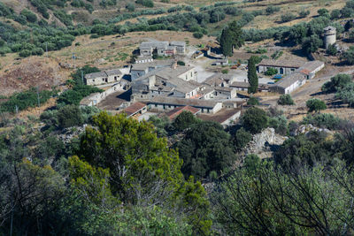 High angle view of houses in village