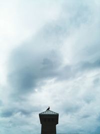 Low angle view of bird on building against sky