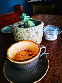 High angle view of coffee on table