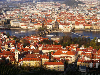 High angle view of buildings in city