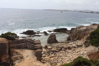 High angle view of rocks on beach