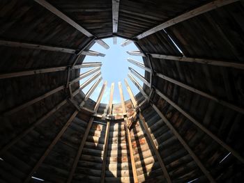 Low angle view of skylight in building