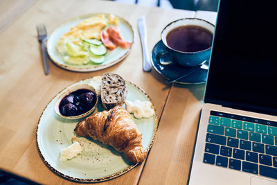 High angle view of food on table