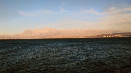 Scenic view of sea against cloudy sky