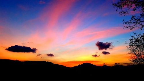 Scenic view of silhouette trees against sky at sunset