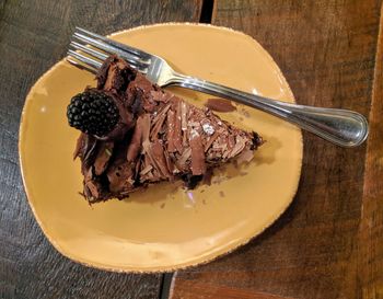 High angle view of dessert in plate on table