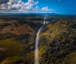 High angle view of road amidst landscape against sky