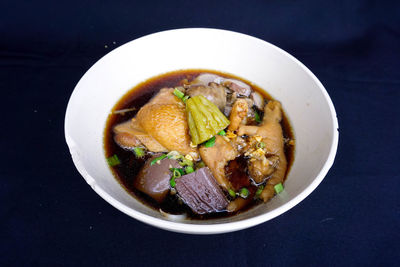 High angle view of meal served in bowl