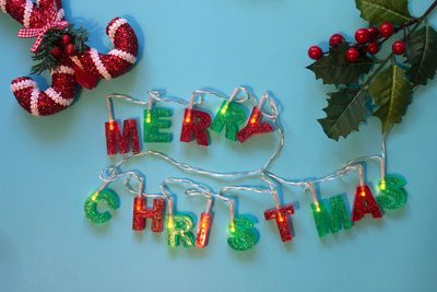 Christmas decorations on table