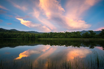 Scenic view of lake against sky during sunset