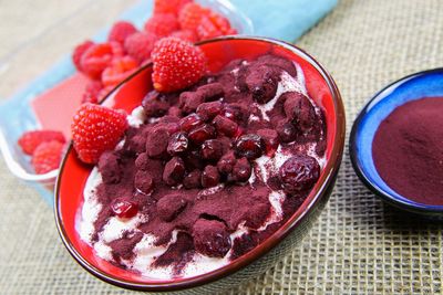 Close-up of strawberries in bowl