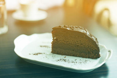 Close-up of cake in plate on table
