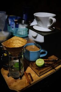 Close-up of coffee cup on table