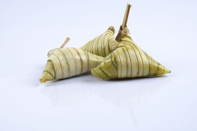 High angle view of lemon against white background