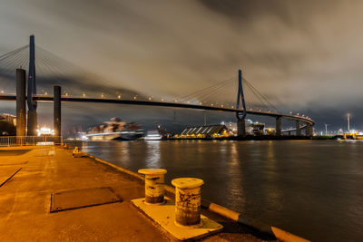 View of suspension bridge at night