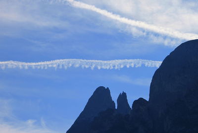 Low angle view of silhouette mountain against sky