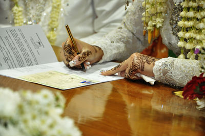 High angle view of various flower on table