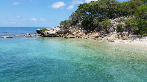 Scenic view of sea against blue sky