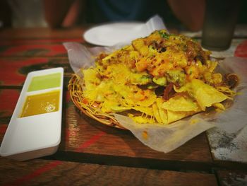 Close-up of food in plate on table