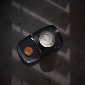 High angle view of breakfast in tray on floor