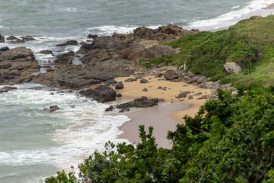 High angle view of rocky beach