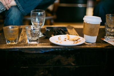 Beer glass on table in restaurant