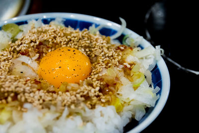 Close-up of breakfast served in plate