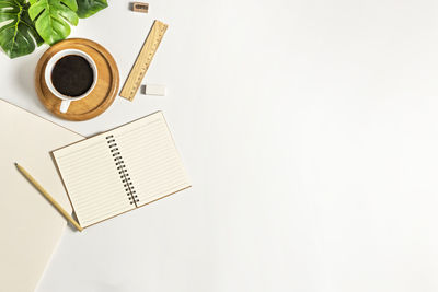 High angle view of coffee cup on table