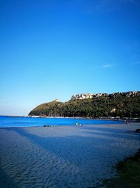 Scenic view of sea against clear blue sky