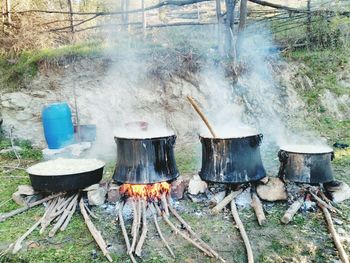 Cooking over traditional wood-fired stove