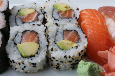 Close-up of sushi served in plate