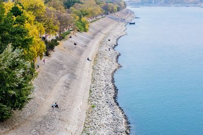 High angle view of beach by sea