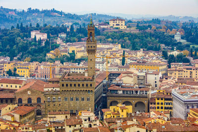 High angle view of buildings in city