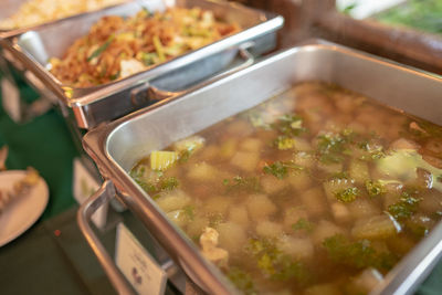 High angle view of soup on table