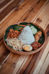 High angle view of food in bowl on table