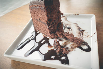 Close-up of cake served on table