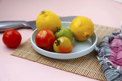 High angle view of fruits on table