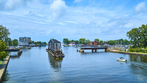 Bridge over river against sky