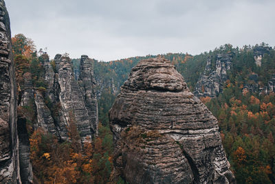 Rock formations on landscape against sky