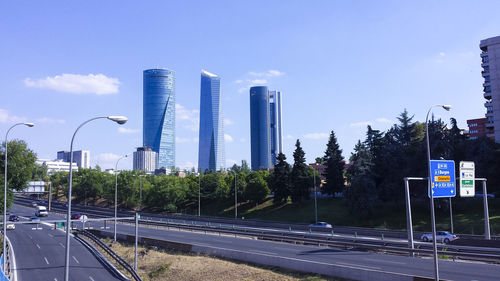 Low angle view of skyscrapers against sky