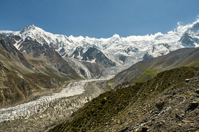 Scenic view of snowcapped mountains against sky