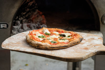 Close-up of pizza on table