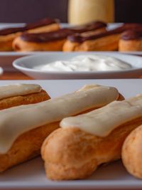 Close-up of bread in plate on table