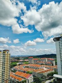 Buildings against cloudy sky