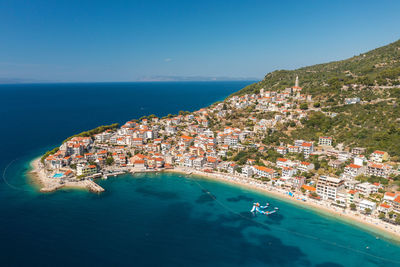 Aerial view of igrane town, the adriatic sea, croatia