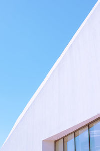 Low angle view of building against clear blue sky