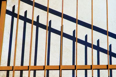 Full frame shot of metal fence against wall