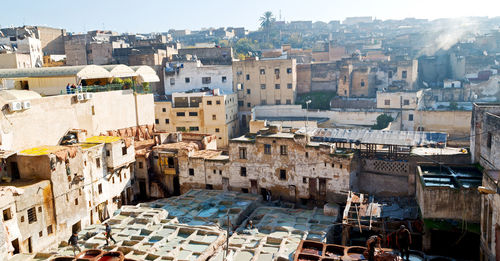 High angle view of buildings in town