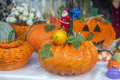 Close-up of pumpkins for sale